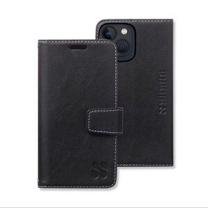 Premium Black Leather Wallet Phone Case with Magnetic Closure